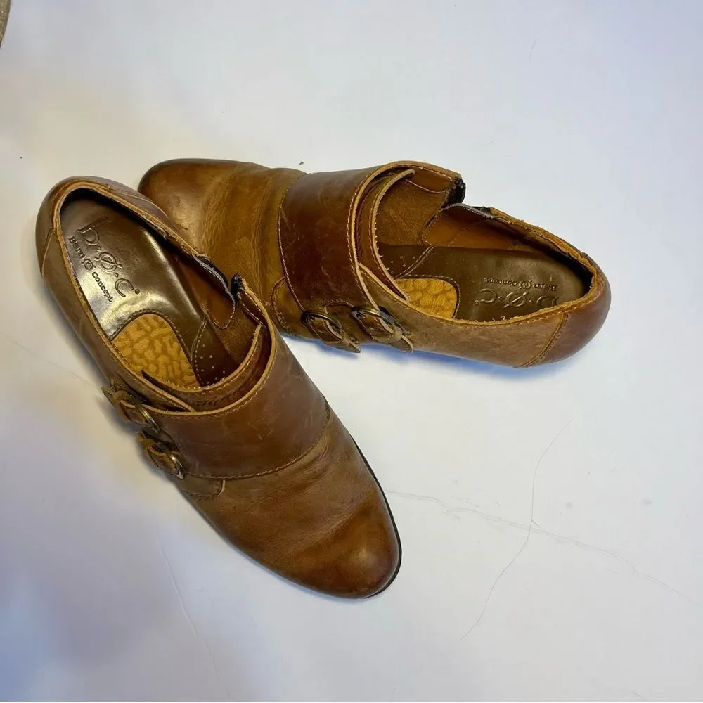 Born Women's Brown Leather Ankle Booties with Buckles